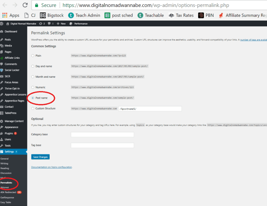 Wordpress permalink settings